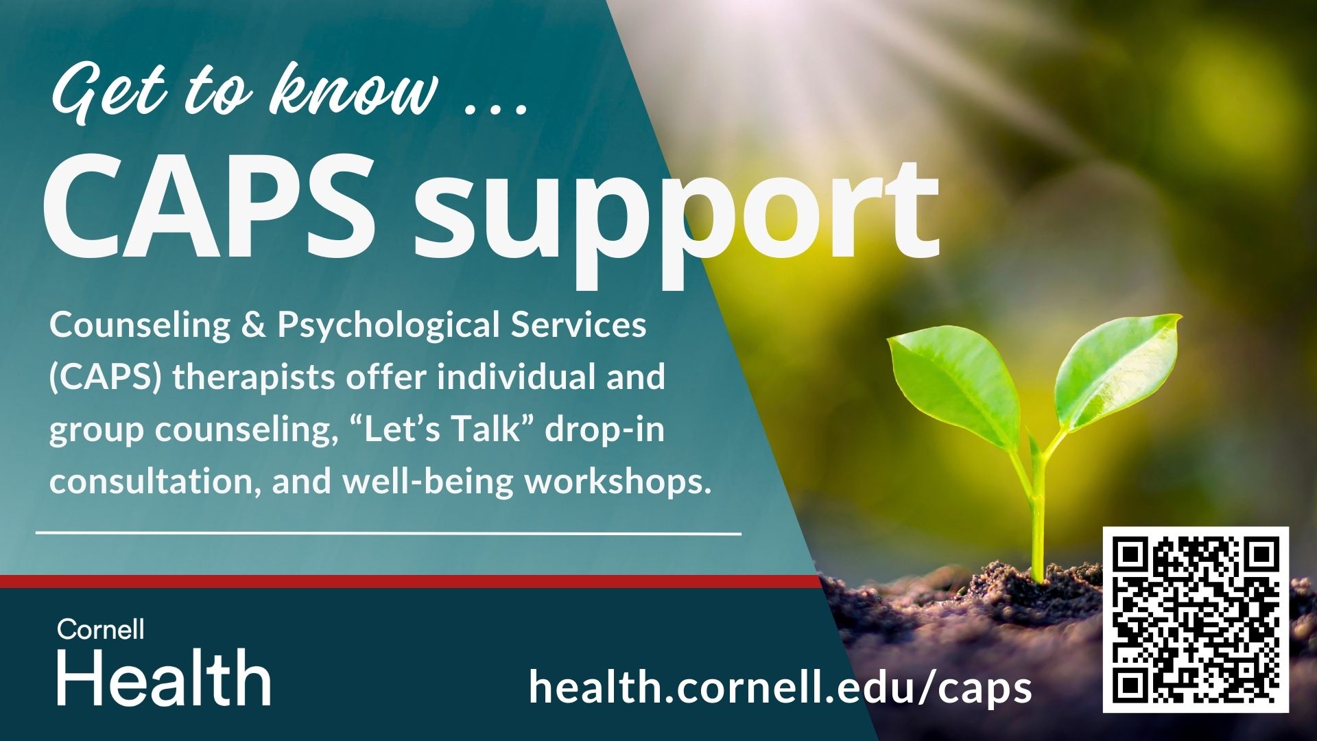 CAPS Support media screen image pointing to health.cornell.edu/CAPS
